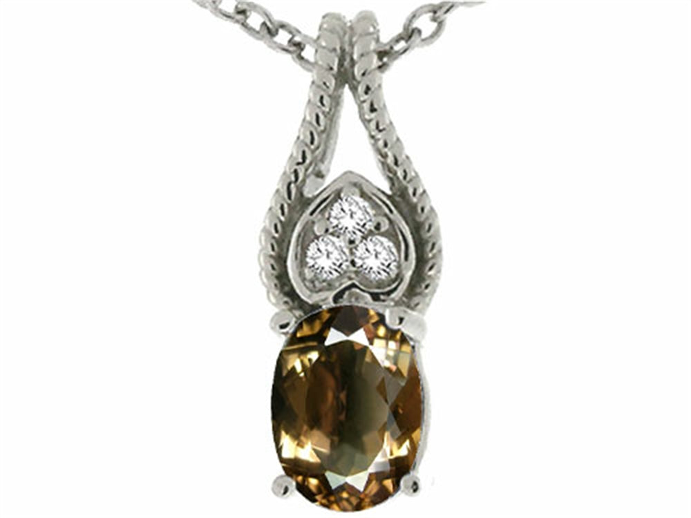 Tommaso Design Oval 7x5mm Genuine Smoky Quartz Pendant Necklace