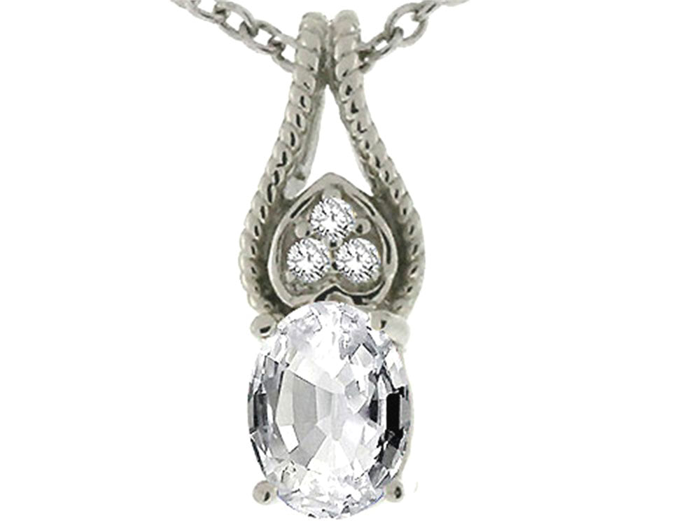 Tommaso Design Oval 7x5mm Genuine White Topaz Pendant Necklace