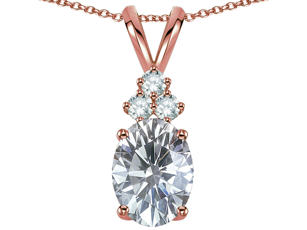 Star K Oval 8x6mm Genuine White Topaz Rabbit Ear Pendant Necklace