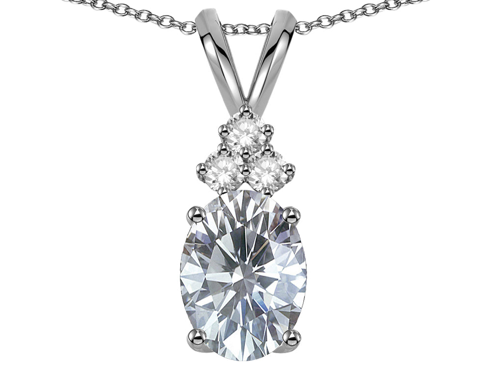 Star K Oval 8x6mm Genuine White Topaz Rabbit Ear Pendant Necklace