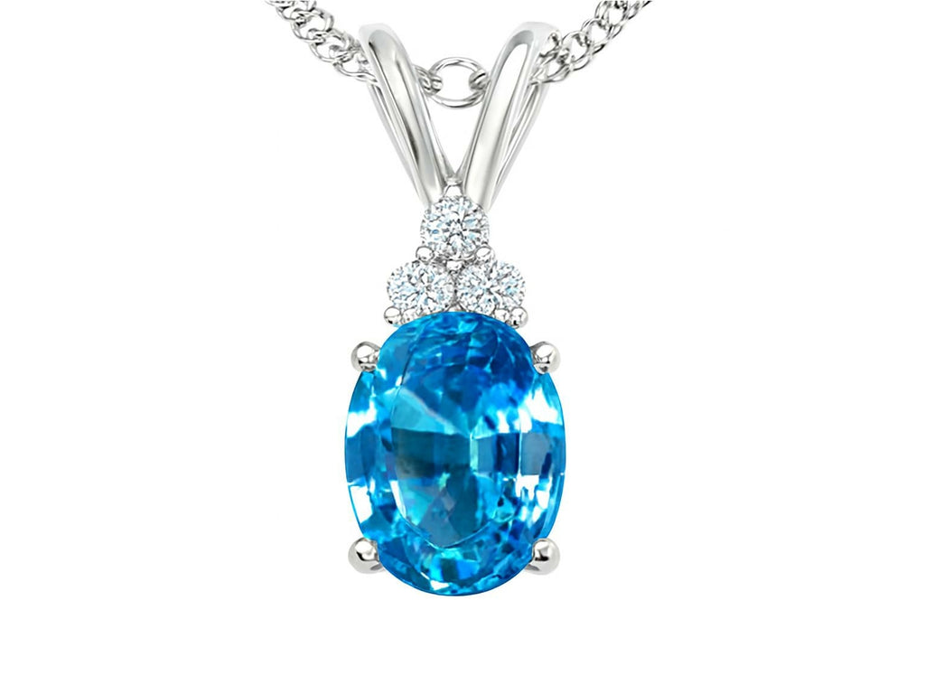Tommaso Design Oval Genuine Blue Topaz Pendant Necklace