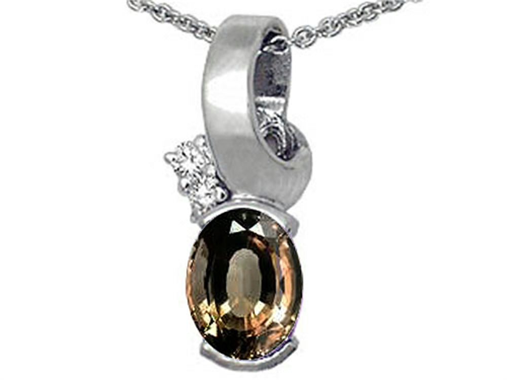 Tommaso Design Oval 8x6 mm Genuine Smoky Quartz Pendant Necklace