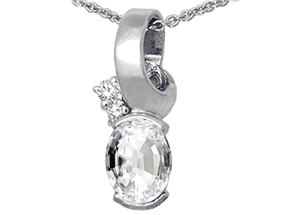 Tommaso Design Oval 8x6 mm Genuine White Topaz Pendant Necklace