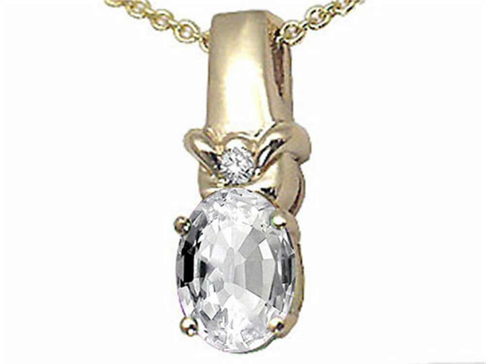 Tommaso Design Oval 8x6 mm Genuine White Topaz Pendant Necklace