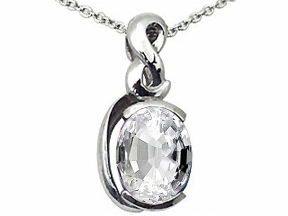 Tommaso Design Oval 9x7mm Genuine White Topaz Pendant Necklace