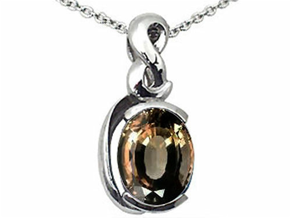Tommaso Design Oval 9x7mm Genuine Smoky Quartz Pendant Necklace
