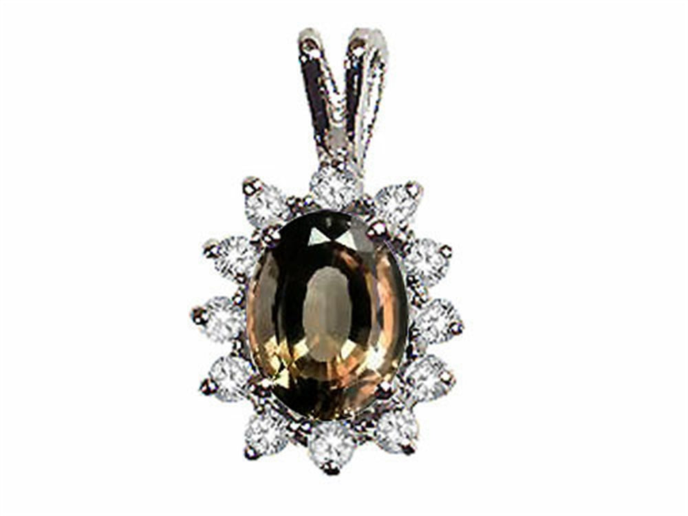 Tommaso Design Oval 8x6 mm Genuine Smoky Quartz Pendant Necklace