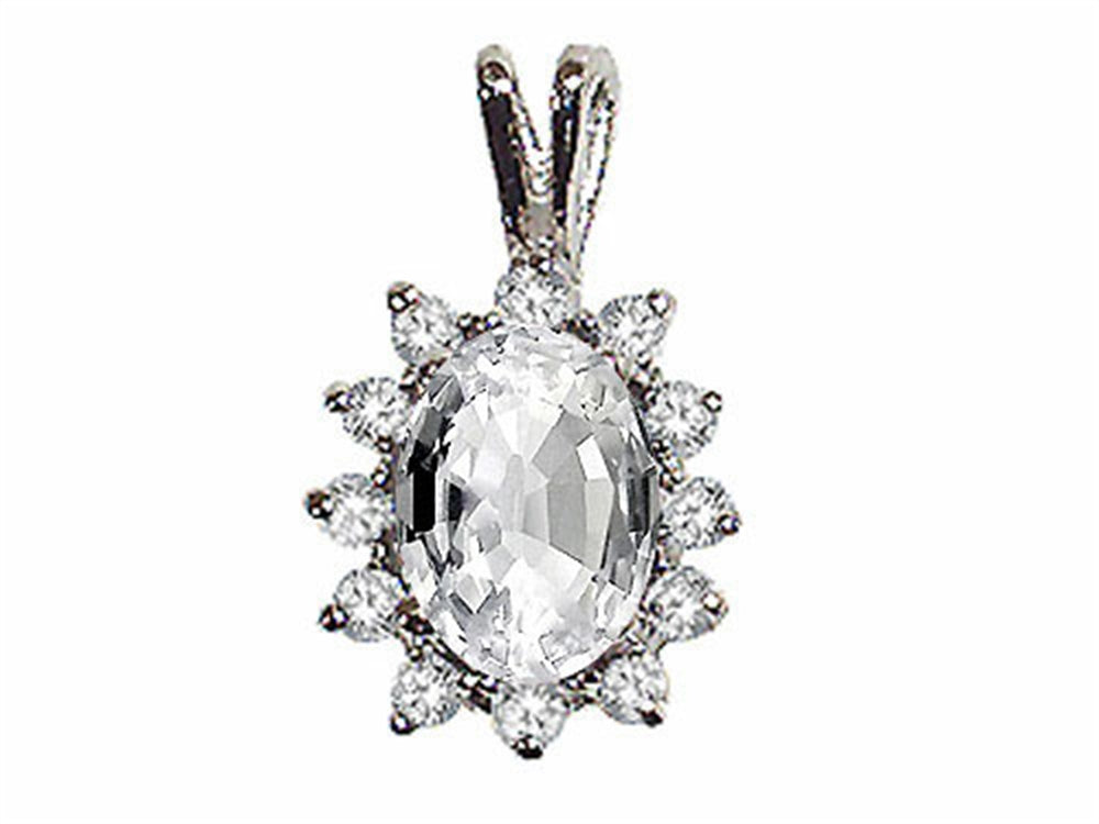 Tommaso Design Oval 8x6 mm Genuine White Topaz Pendant Necklace