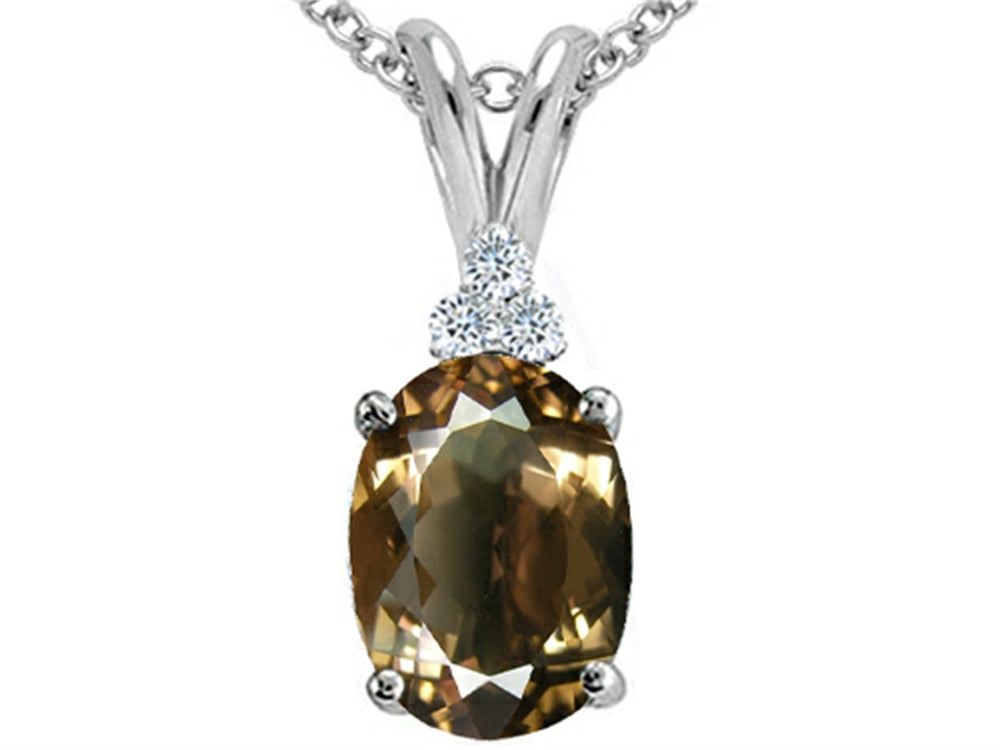 Tommaso Design Oval 10x8mm Genuine Smoky Quartz Pendant Necklace