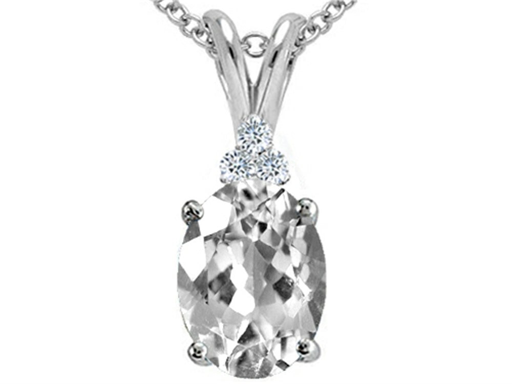 Tommaso Design Oval 10x8mm Genuine White Topaz Pendant Necklace