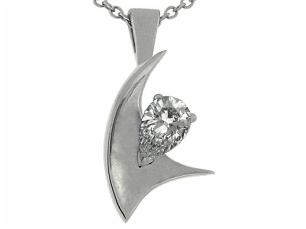 Tommaso Design Pear Shape 7x5mm Genuine White Topaz Pendant Necklace
