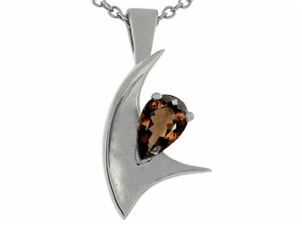 Tommaso Design Pear Shape 7x5mm Genuine Smoky Quartz Pendant Necklace