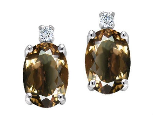 Tommaso Design™ Oval 7x5mm Genuine Smoky Quartz Earrings
