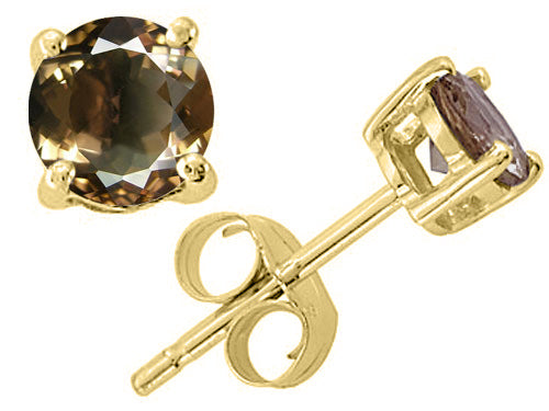 Tommaso Design™ Round 6 mm Genuine Smoky Quartz Earrings Studs