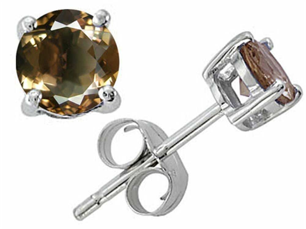 Tommaso Design™ Round 6 mm Genuine Smoky Quartz Earrings Studs