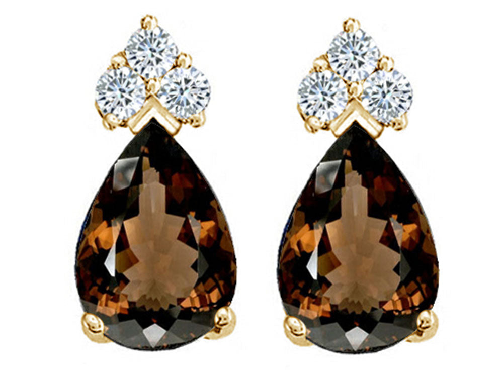 Tommaso Design™ Pear Shape 8x6mm Genuine Smoky Quartz Earrings