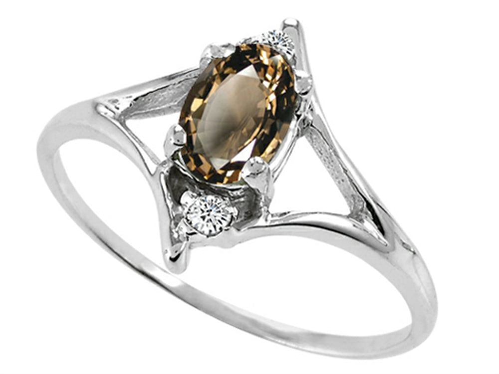 Tommaso Design Oval 6x4 mm Genuine Smoky Quartz Ring