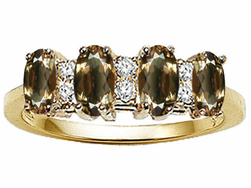 Tommaso Design Oval 5x3mm Genuine 4 Stone Smoky Quartz Ring
