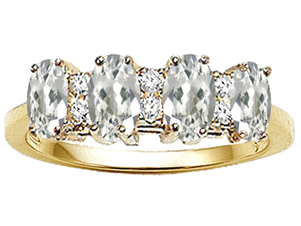 Tommaso Design Oval 5x3mm Genuine 4 Stone White Topaz Ring