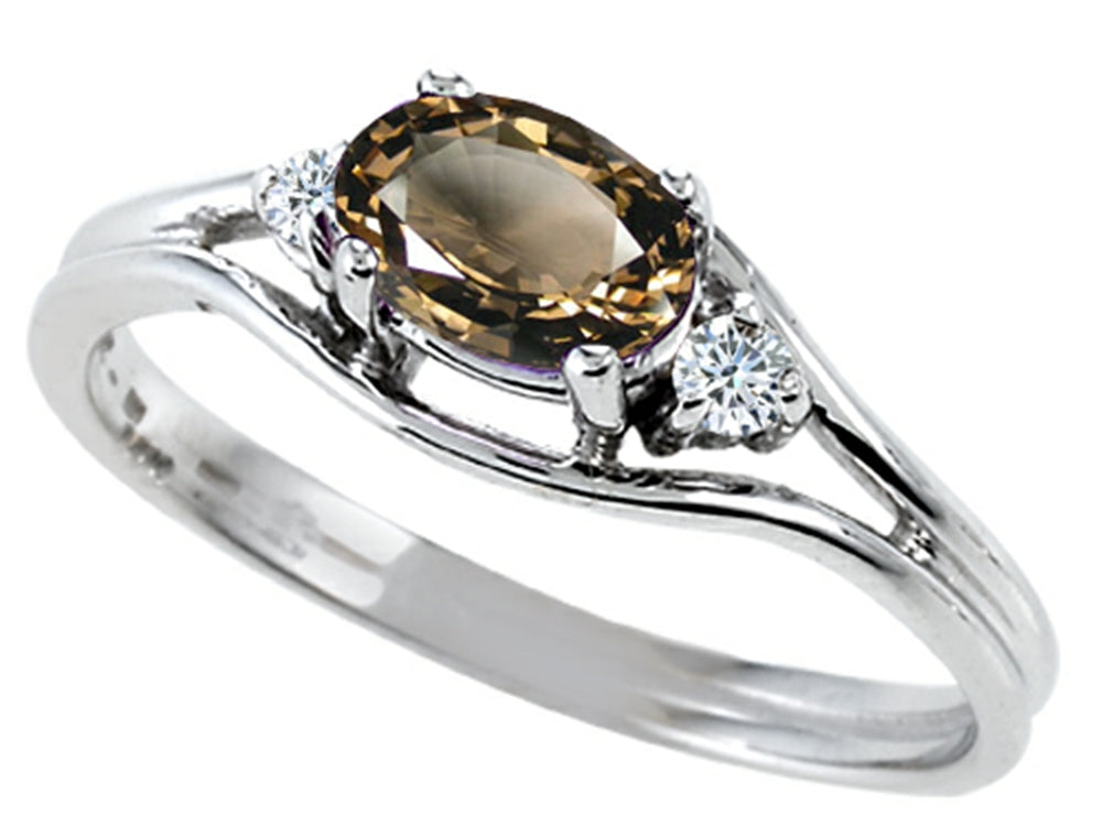 Tommaso Design Oval 6x4 mm Genuine Smoky Quartz Ring