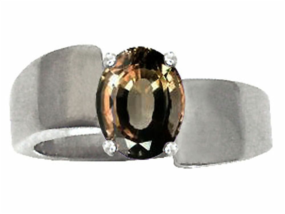 Tommaso Design Oval 9x7mm Genuine Smoky Quartz Ring