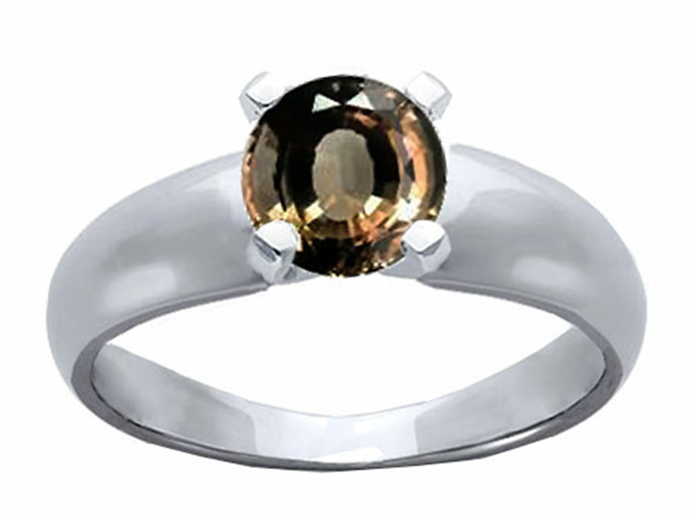 Tommaso Design Round 6mm Genuine Smoky Quartz Ring