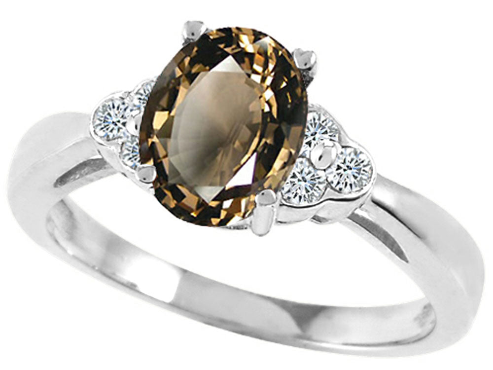 Tommaso Design Oval 8x6mm Genuine Smoky Quartz s Ring