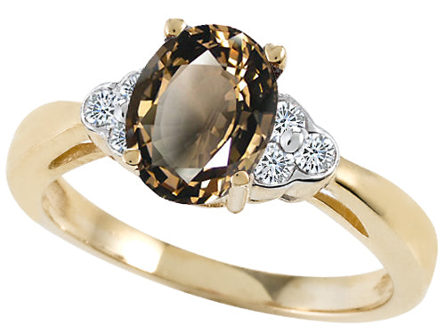 Tommaso Design Oval 8x6mm Genuine Smoky Quartz s Ring