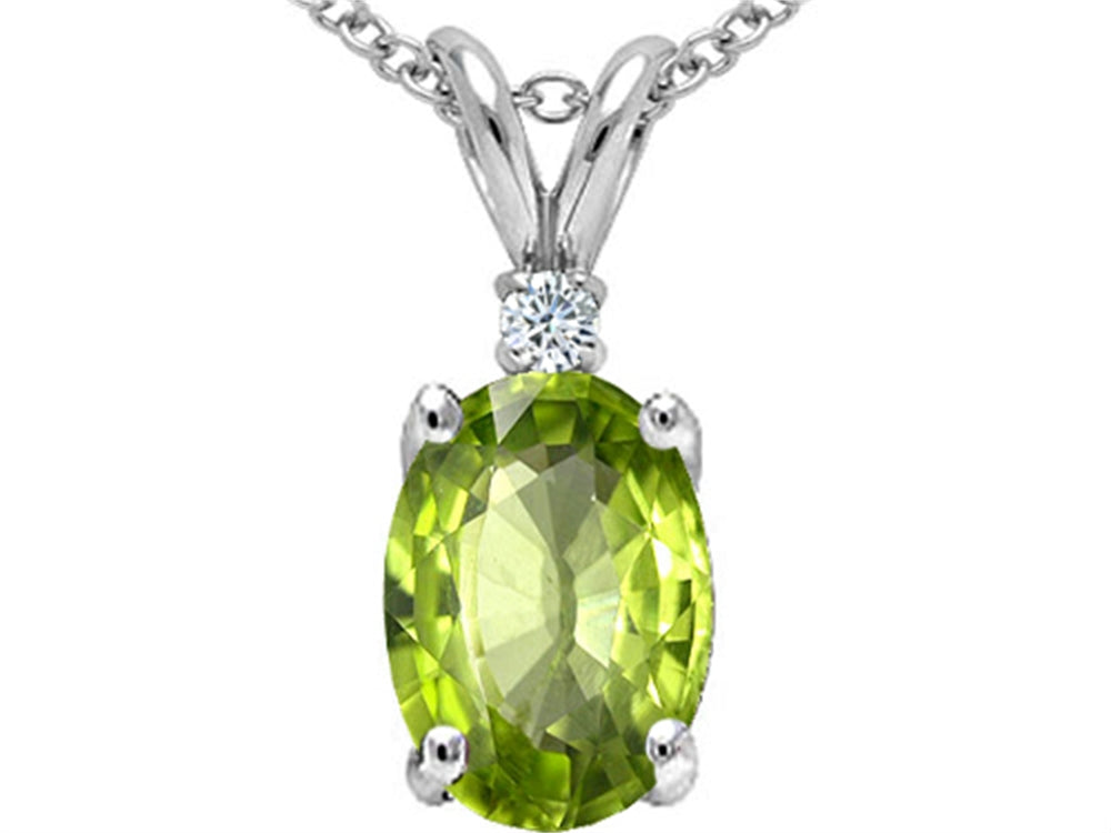 Tommaso Design Oval 8x6 mm Genuine Peridot Pendant Necklace