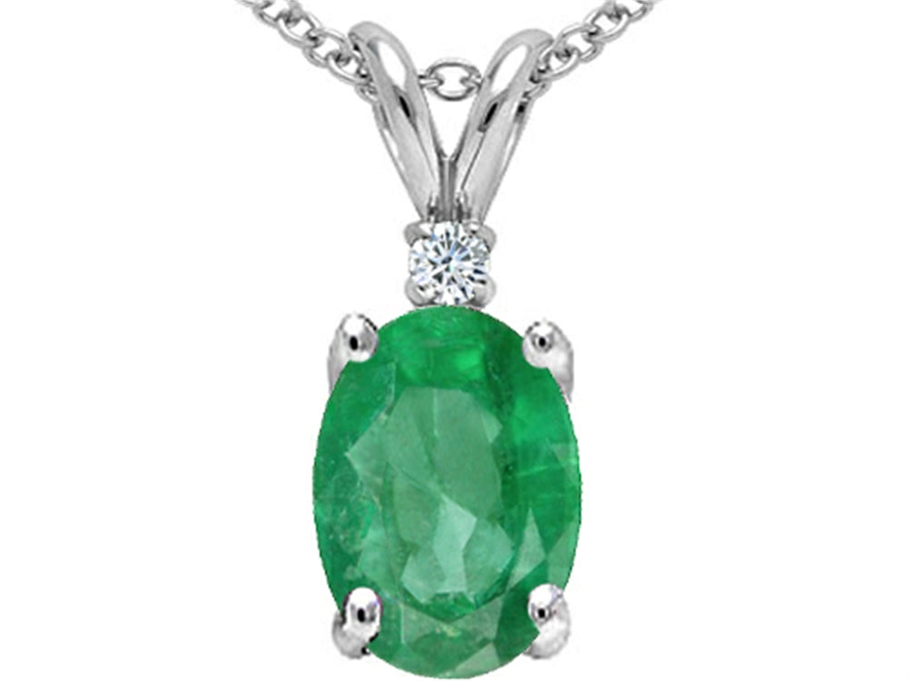 Tommaso Design Oval 8x6 mm Genuine Emerald Pendant Necklace