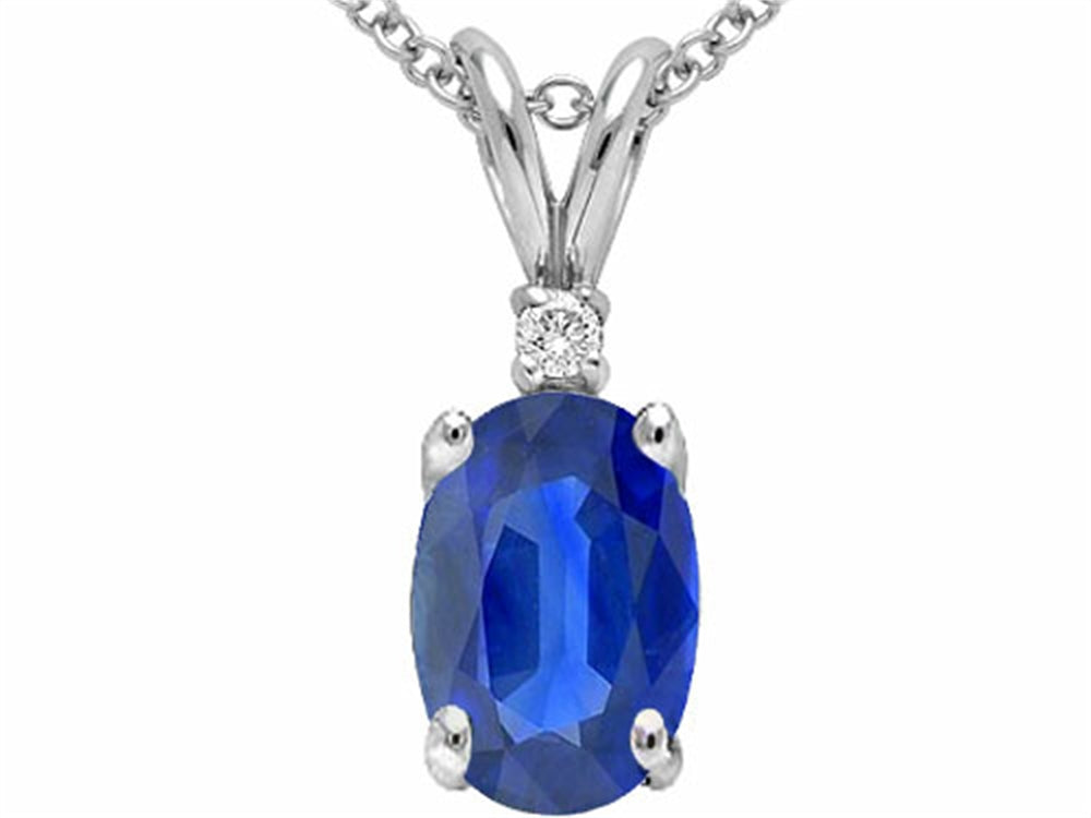 Tommaso Design Oval 7x5mm Genuine Sapphire Pendant Necklace