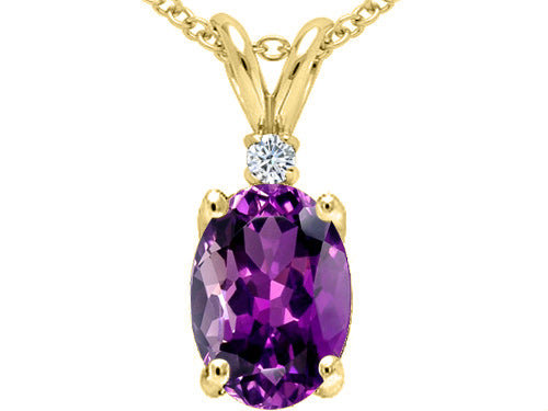 Tommaso Design Oval 8x6 mm Genuine Amethyst Pendant Necklace