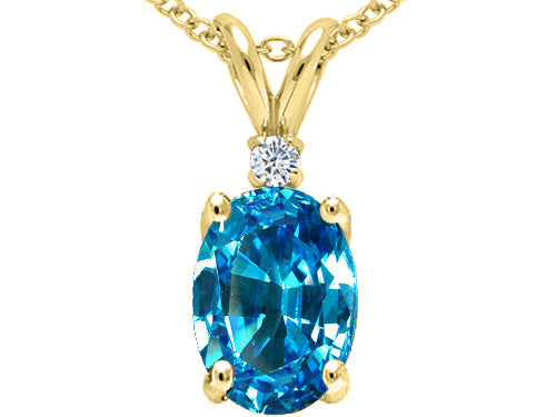 Tommaso Design Oval 8x6 mm Genuine Blue Topaz Pendant Necklace