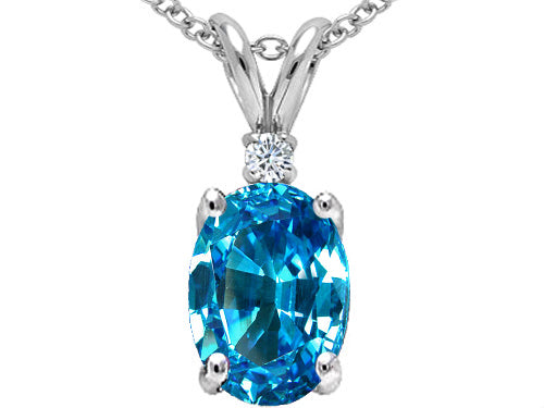 Tommaso Design Oval 8x6 mm Genuine Blue Topaz Pendant Necklace