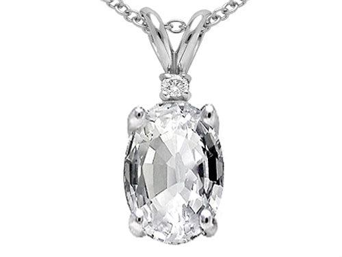 Tommaso Design Oval 8x6 mm Genuine White Topaz Pendant Necklace