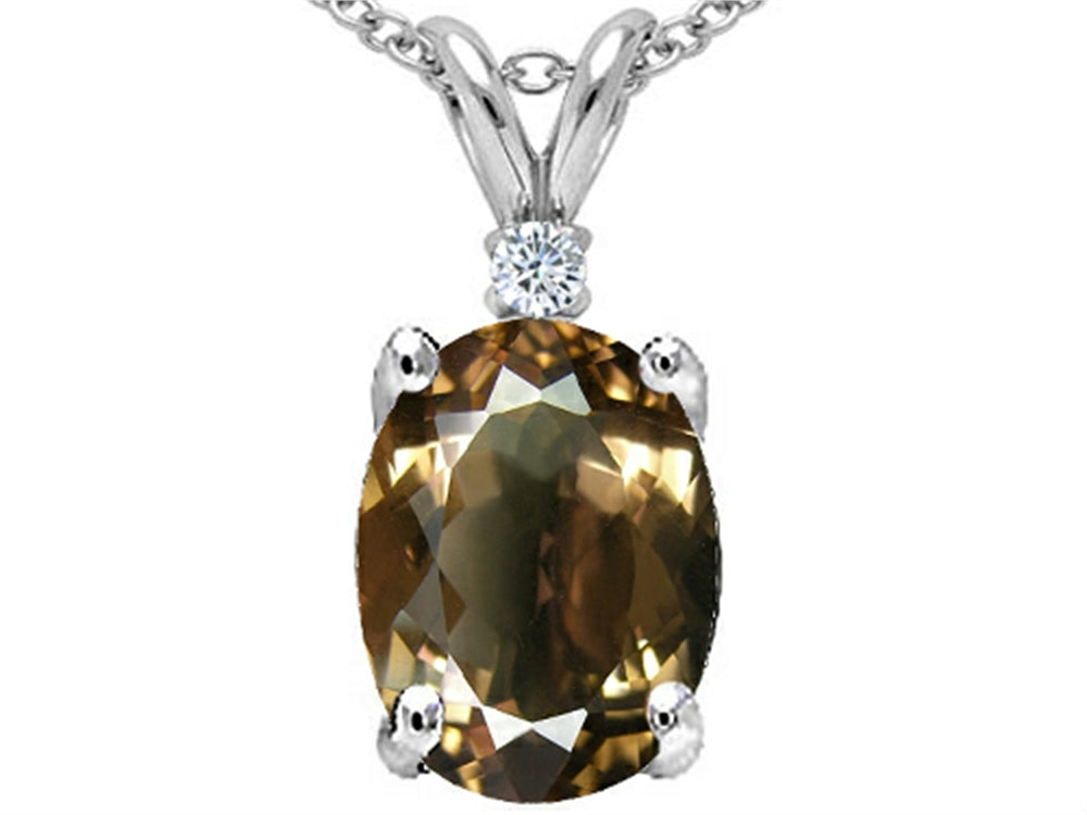 Tommaso Design Oval 9x7 mm Genuine Smoky Quartz Pendant Necklace