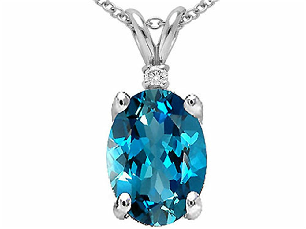 Tommaso Design Oval 9x7 mm Genuine Blue Topaz Pendant Necklace