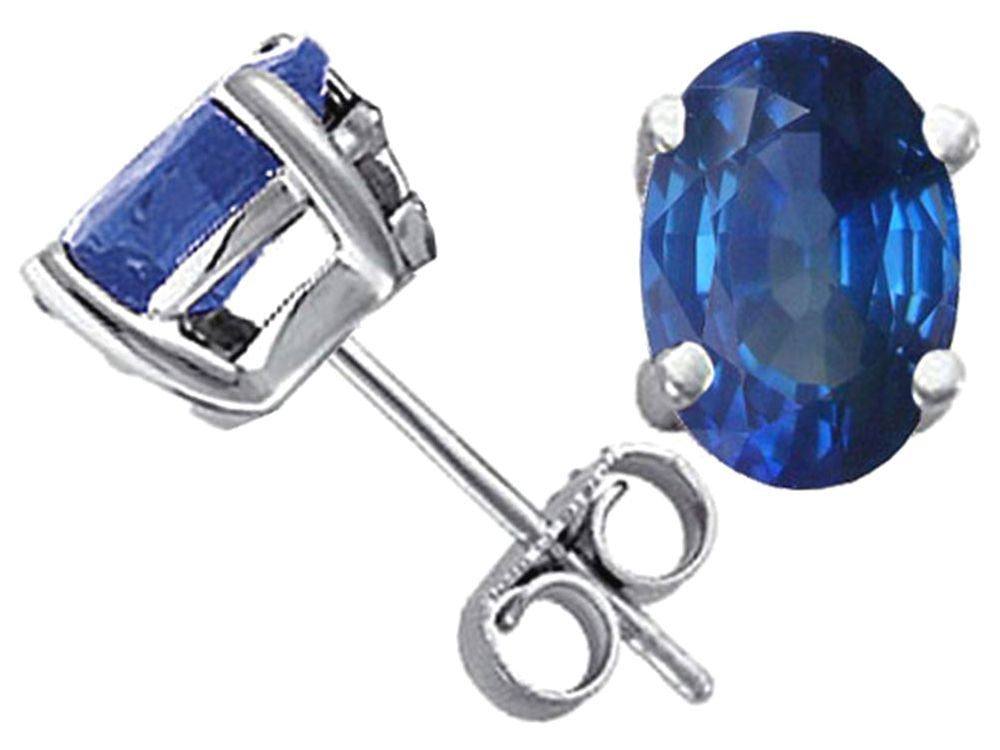 Tommaso Design Oval 7x5mm Genuine Sapphire Earrings Studs