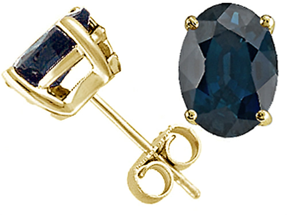 Tommaso Design Genuine Oval 7x5mm Sapphire Earrings Studs