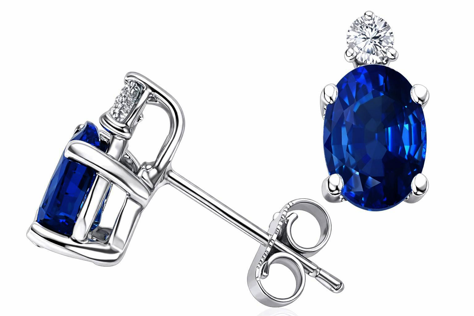 Tommaso Design Oval 6x4 mm Genuine Sapphire Earrings Studs