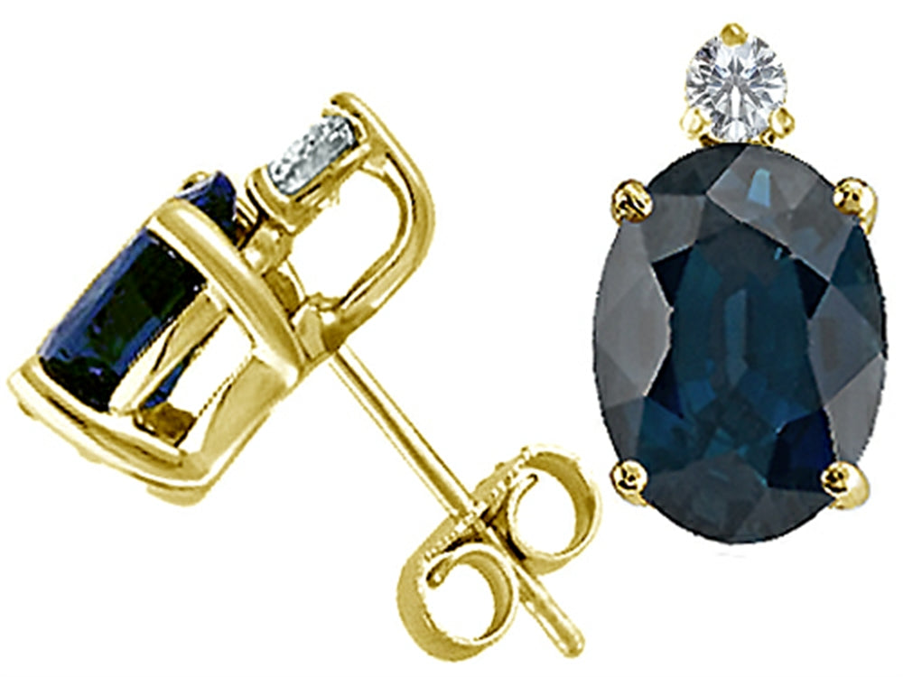 Tommaso Design Genuine Oval 7x5mm Sapphire and Diamonds Earrings Studs