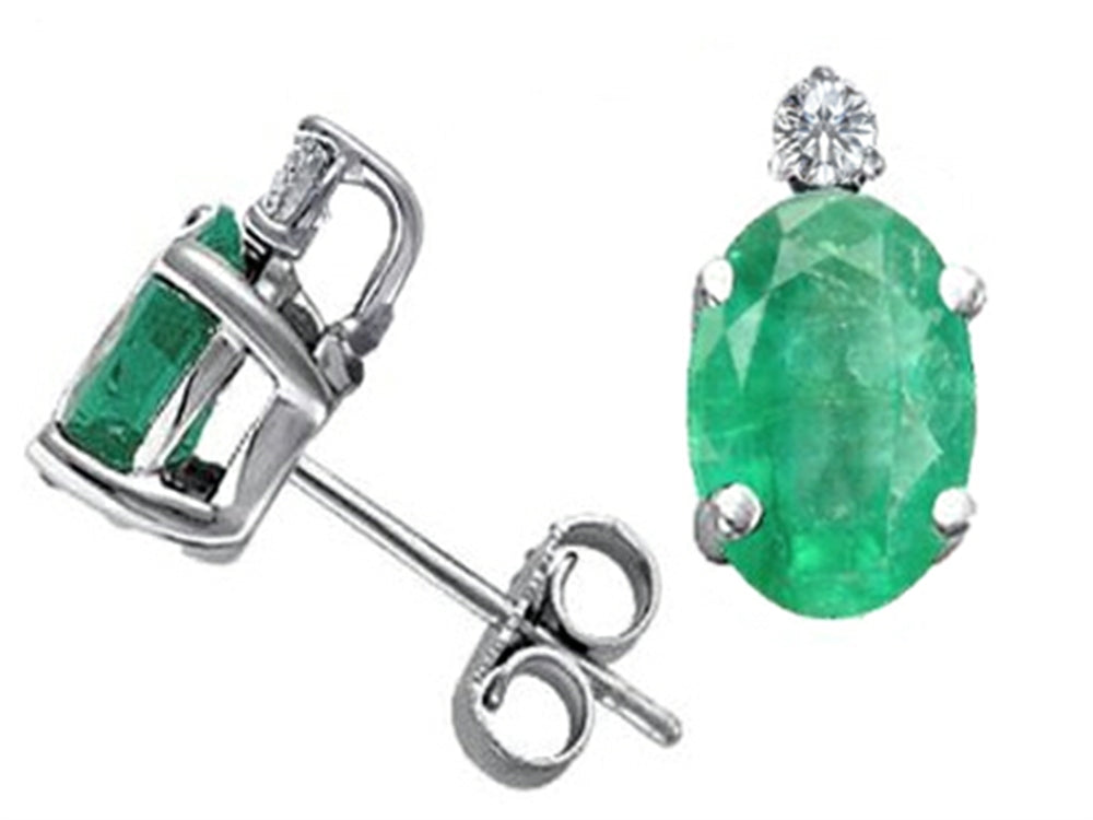 Tommaso Design Oval 6x4mm Genuine Emerald Earrings Studs