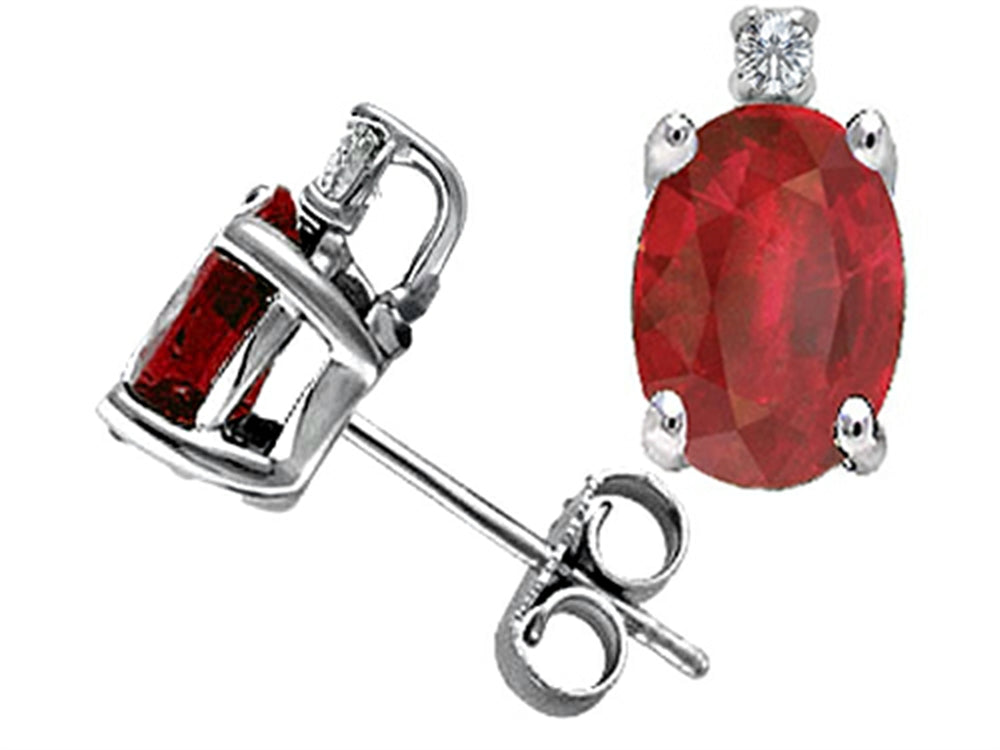 Tommaso Design Genuine Oval Ruby and Diamond Earrings Studs