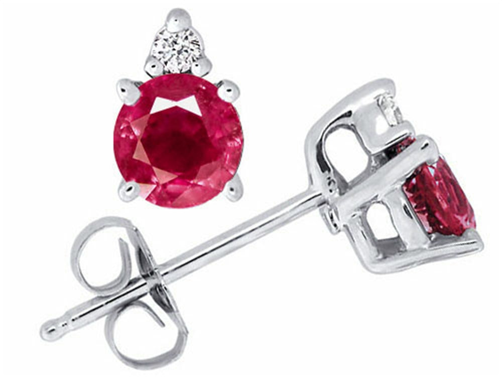 Tommaso Design Genuine Round Ruby and Diamond Earrings