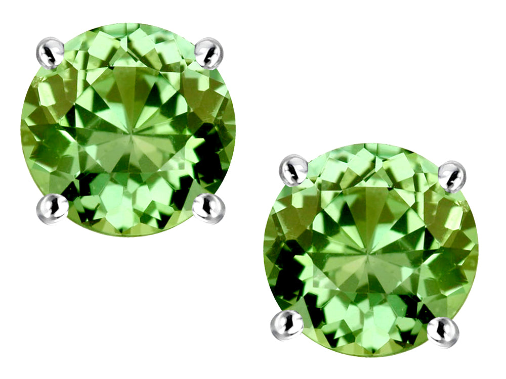Star K Round 7mm Simulated Green Sapphire Classic Screw Back Stud Earrings
