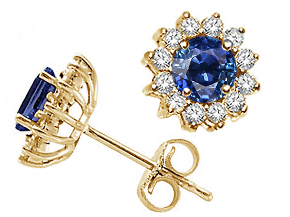 Tommaso Design™ Round 4.5mm Genuine Sapphire s Earrings Stud