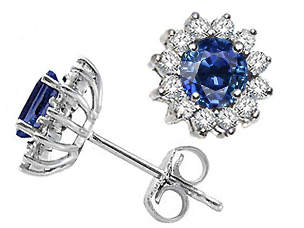 Tommaso Design Round 4.5mm Genuine Sapphire s Earrings Stud