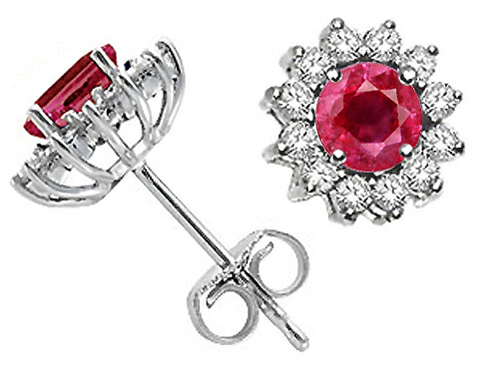 Tommaso Design Genuine Ruby and Diamonds Earrings Studs