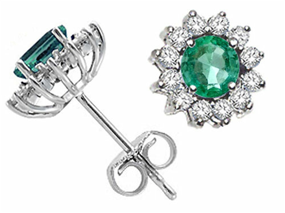 Tommaso Design Round 4.5mm Genuine Emerald s Earrings Studs