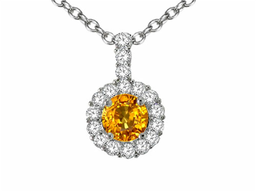 Tommaso Design Round 5 mm Genuine Yellow Sapphire Pendant Necklace
